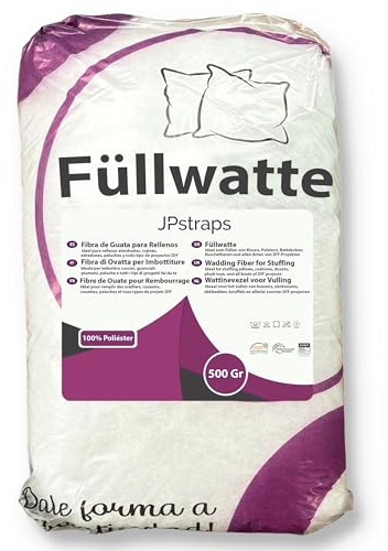 JPstraps - Füllwatte 100% Polyester – weiche, dichte Bastelwatte für Kissenfüllung, Kuscheltiere & Amigurumis, silikonisierte Hohlfaser Watte für DIY-Projekte (500 g)