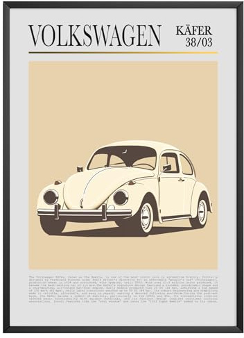 MJ-GRAPHICS® Poster VW 38/03 Poster Oldtimer Kultauto Kunstdruck Wohnzimmer Wandbild Auto Bild Geschenk für VW Fans Retro Deko – A4 Ohne Rahmen