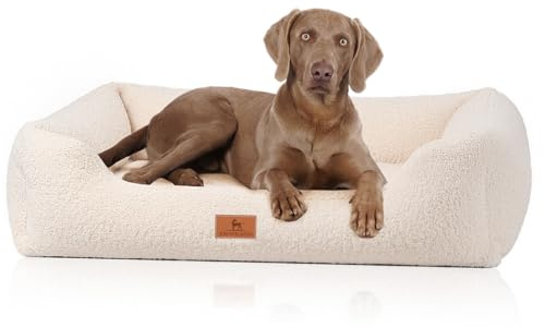 Knuffelwuff orthopädisches Hundebett aus kuscheligem Teddy Material Wollekopp XL 105 x 75cm Beige | Abnehmbarer Bezug | waschbar | für große, mittelgroße und kleine Hunde