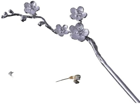 Forcina for capelli, forcine for capelli vintage, bacchette cinesi for capelli in argento sterling S925, bastoncini for capelli con fiori di prugna decorati for chignon, gioielli eterni for chignon in