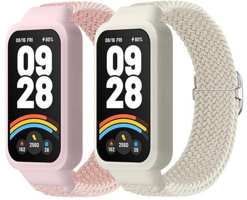 RenSheng 2 Piezas Correa Compatible con Xiaomi Smart Band 9 Active Correa Deportiva, Correa Tejida Suave y Elástica para Xiaomi Smart Band 9 Active Correa