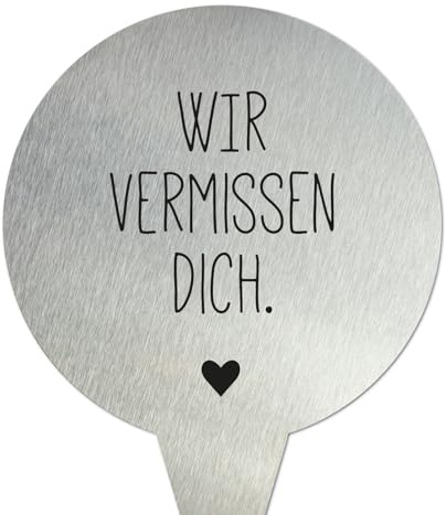 younikat Edelstahl Grabschmuck 16 cm rund Wir vermissen Dich - you0077 | witterungsbeständig, Grabdekoration mit Spruch, Grab Deko, Grabstecker Rund, Erinnerung und des Vermissens