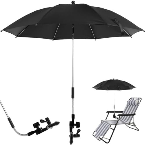 CBWERBB Beach Chair Umbrella Beach Umbrella with Clamp Sun Protection Stroller Parasol Rainproof and Windproof for Outdoor Patio Stroller Wheelchairs Patio Beach Chair (Black, 75 cm)