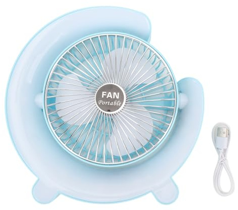 Tbest USB Desk Fan, Portable 5 Inch USB Rechargeable 3 Levels Adjustable 180 Degree Rotation Quiet Desktop Table Fans with LED Light