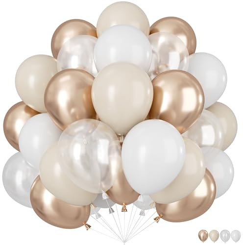 Ballon Champagne Or Blanc, 60 Pièces Ballon de Baudruche Champagne Ors, Latex Ballons Anniversaire Blanc, Or Blancs Guirlande de Ballons Pour Mariage Anniversaire Fête Baby Shower Décorations