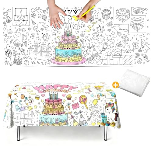 Ausmaltischdecke 183×76 cm Tischdecke zum Ausmalen Geburtstagstorte Riesige | Papier, mit Transparenter Tischdecke, Schützt Den Tisch, für Mehrere Benutzer, für Familienfeiern Partys Bastelaktivitäten