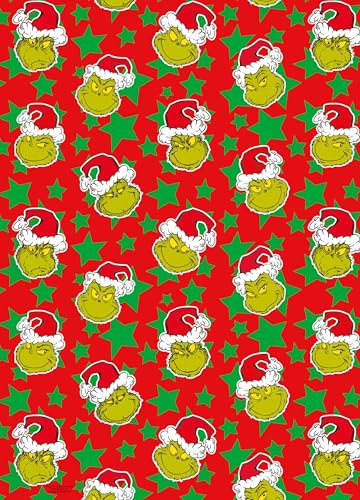 The Grinch Weihnachtsgeschenkpapierrolle, 4 Meter, Rot und Grün Urlaub Design
