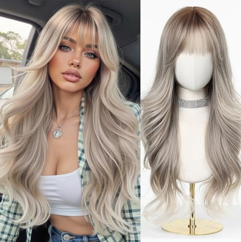Esmee Lange Gewellt Synthet. Blond Ombre Perücke mit Pony für Damen- 24IN