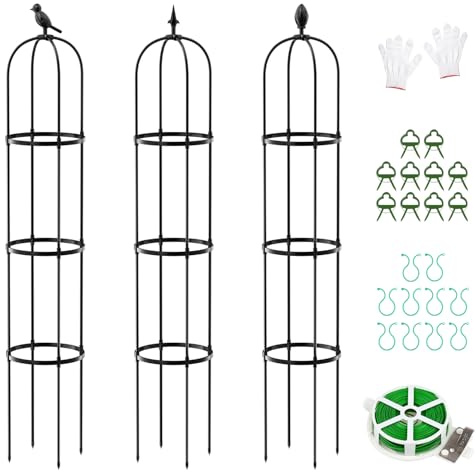 ZIKEBTUY Garten Obelisk Pflanze Rankhilfe Kletterhilfe für Kletterpflanzen, Metall Garten Rankgitter für öffentliche Plätze und Private Höfe, 184 cm, 3 PCS