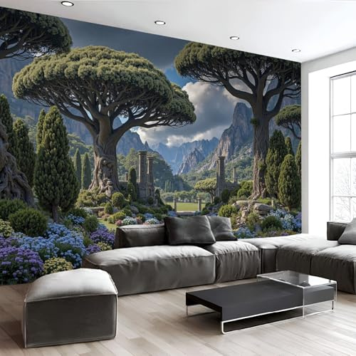 Fototapete Schlafzimmer Landschaft Antikes Rom Wald 3D Druck Vliestapete, 400x280cm (B×H) Wandtapete Wandbilder, für Wohnzimmer, Kinderzimmer, TV Hintergrund Grün Tapete