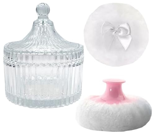 Récipient à poudre avec houppette – Applicateur de boîte cosmétique en verre | Élégant pot de maquillage | Étui de rangement pour poudre pressée en vrac, accessoire de voyage compact