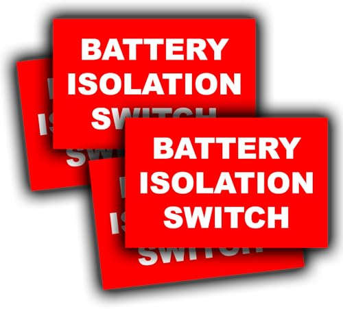 4 Pack - Battery Isolation Switch Stickers - Waterproof Vinyl Labels 50mm x 80mm