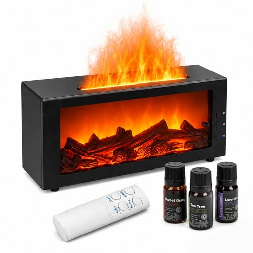 300ml Fireplace Diffuser,Essential Oil Diffuser with Remote Control | Flame Aroma Diffusers for Home,Small Humidifier for Bedroom Room Decor,Auto-off,7 LED Colors Lights,Gift for Women