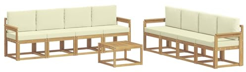 vidaXL Outdoor-Sofagarnitur mit Kissen 9 pcs Weiß und Creme, Moderner Garten-Sofaset, stilvolle Sitzgelegenheit, Akazie Holz Möbel, bequemer Lounge, wetterfest