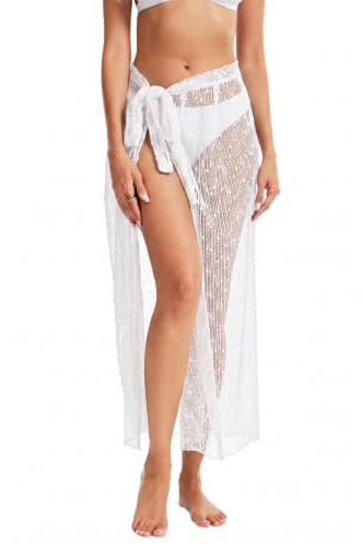 Dam Paljett Virkad Bikini Cover Up, Justerbar Strand Sarong Omlottkjol, One Size Baddräkt Cover Up för Pool, Kryssning och Semester
