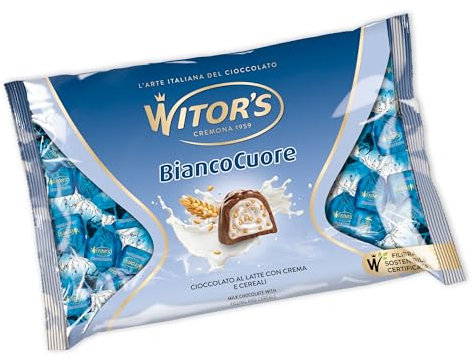 WITOR’S - Bianco Cuore - Cioccolatini Ripieni con Cuore di Crema e Cereali - Praline di Cioccolato Finissimo - Snack Dolci di Cioccolato al Latte - Busta da 1 Kg
