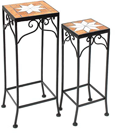 DanDiBo Blumenhocker Mosaik Eckig 2er Set 46 und 54 cm Blumenständer 12012 Beistelltisch Pflanzenständer Mosaiktisch