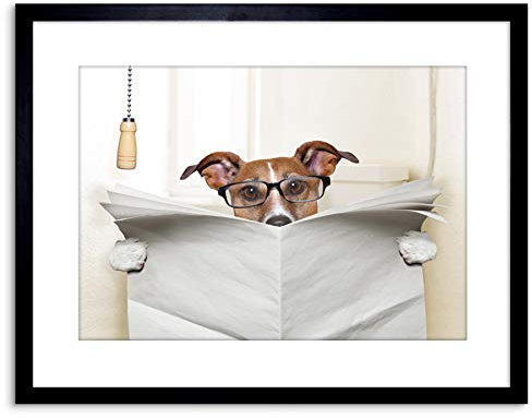 Wee Blue Coo Photo Mock Jack Russell Toilet Reading Newspaper Art Print Framed Poster Wall Decor 9x7 inch
