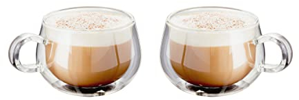 Judge Double Walled Glass Cappuccino Coffee Handled Cups, Set of 2, 225ml - Vacuum Insulated, Handcrafted Artisan - Strong, Heat Resistant
