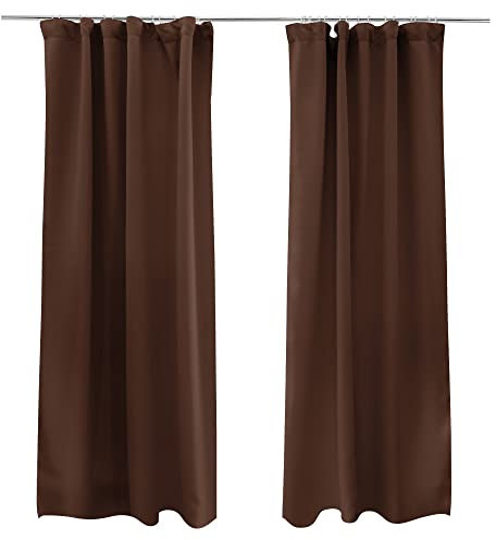 Victoria M. Aurora Verdunkelungsvorhang Blickdicht Thermovorhang mit Kräuselband, für Gardinenstangen und -schienen 140 x 245cm, Braun, 2er Pack