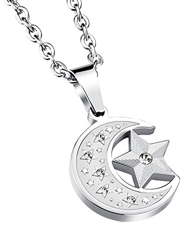 HIJONES Herren Edelstahl Islamische Charm Crescent Mond Und Stern Halskette Kette 20 Zoll