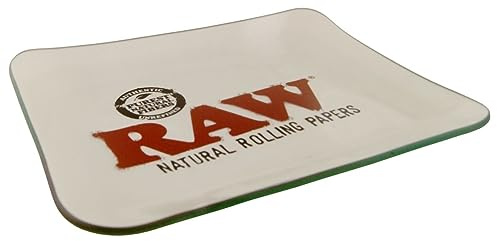 RAW Glass Rolling Tray Drehunterlage aus bruchsicherem Glas mit RAW-Logo Lage/Groß