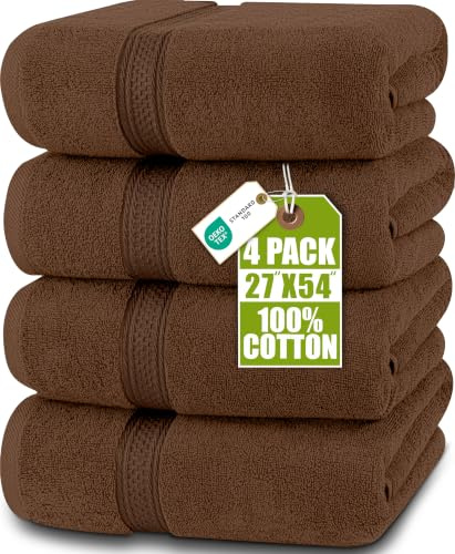 Utopia Towels - 4 Piece Bath Towels Set (69 x 137 CM) Cotton - Dark Brown