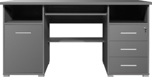 Germania Computertisch 0484-58 in Anthrazit, abschließbar und mit Tastaturauszug, 145 x 75 x 70 cm (BxHxT)