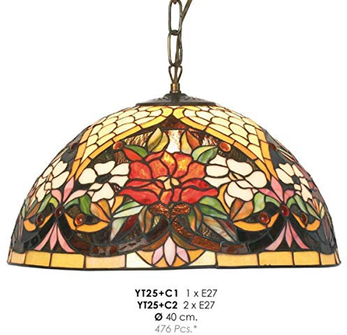 Casa Padrino Tiffany Pendelleuchte Ø 40 cm - Handgefertigte Tiffany Hängeleuchte, Anzahl Fassungen:2-Flammig