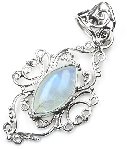 Drachensilber Mondstein Silber Edelstein Anhänger Handarbeit weiß oval Steinschmuck Schmuck kunstvoll verziert Kunsthandwerk
