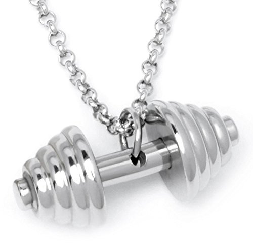 Edelstahl Anhänger Hantel Gewicht Fitness Sport Kraftsport Bodybuilder Gewichteheber Schmuck + 60cm Halskette