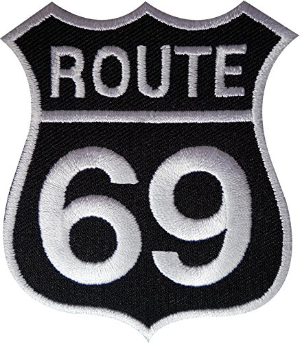 Route 69 Patch zum Aufbügeln oder Aufnähen, bestickt, Straßenschild, Biker-Abzeichen Amerika USA