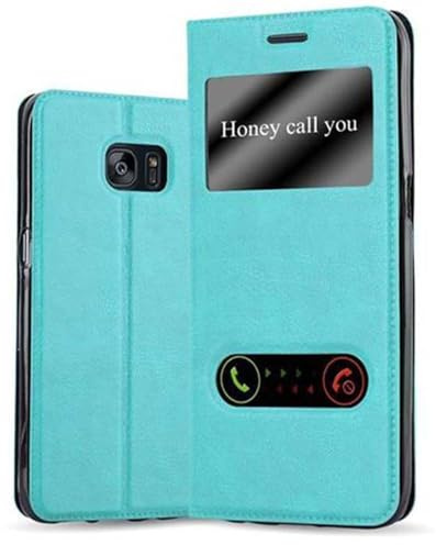 Cadorabo Hülle kompatibel mit Samsung Galaxy S7 Edge in Mint TÜRKIS - Schutzhülle mit Magnetverschluss, Standfunktion und 2 Sichtfenstern