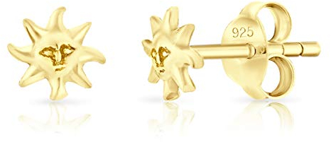 DTPsilver® KLEINE Ohrringe 925 Sterling Silber Gelb Vergoldet - Sonne und Gesicht Ohrstecker - Durchmesser 5 mm