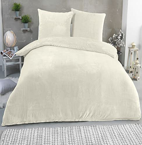MALIKA Winter Plüsch Bettwäsche Nicky-Teddy Cashmere Coral Fleece 135x200 155x220 200, Größe:200 x 200 cm, Designe:Creme