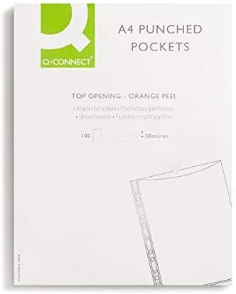 Q Connect Prospekthüllen, gelocht, A4, 50 Mikron, 100 Stück farblos