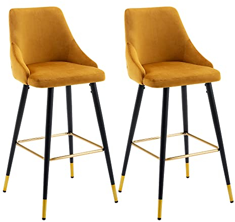 Duhome Barhocker 2er Set Samt, Barstuhl Hocker Modern Design Tresenhocker Bistrohocker mit Metallbeine für Küche Bistro Bar Café Counter, Gelb