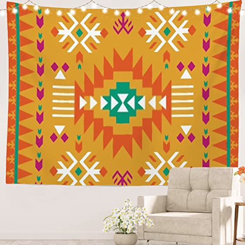 Batmerry Indianer-Tapisserie, mexikanische Azteken-geometrische Kunst, Navajo Tribal Design Druck Picknickmatte Hippie Trippy Tapisserie Wandkunst Dekor für Schlafzimmer Wohnzimmer, 130 x 150 cm,