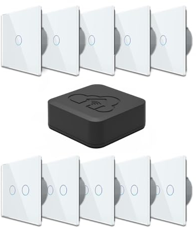 SmartHome Funk Starterparket in weiß 5 x Lichtschalter + 5 x Rollladenschalter Touch Funklichtschalter Ferngesteuert mit Glasblende Jalousie Smartphone Lichtsteuerung über Amazon Starterpaket-1
