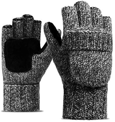 Brynnl Fingerlose Winterhandschuhe Halbfinger Thermohandschuhe Strick Warme Wolle Herren Fingerlos Strick Umwandelbare Fäustlinge mit Klappe Abdeckung für Innen- und Außenbereich, grau, Einheitsgröße