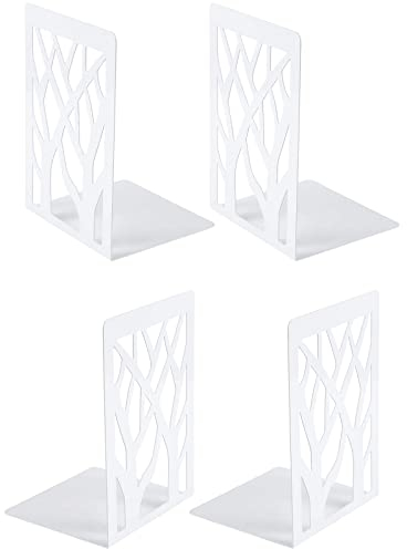 Serre Livre, Lre Co. 2 Paires Cale Livre en Métal Innovant d'arbre Presse Livres, Serre Livre Enfant Bloc Livre Séparateurs de Livres Décoratifs pour Bureaux, Écoles et Librairie (Blanc)