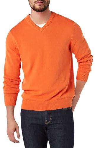 Amazon Essentials Men's V-Neck Pullover Jumper (Available in Big & Tall), Orange, XL