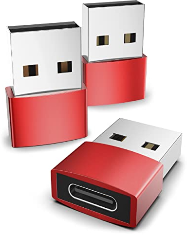 Syntech Adaptador USB C Hembra a USB Macho (3 Unidades), convertidor Tipo C a USB A, Compatible con Ordenadores portátiles, Bancos de energía, Cargadores, para iPad Air 4, iPhone 11/16 Pro MAX, Rojo