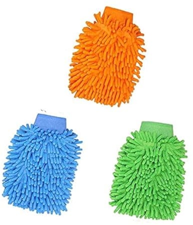 Lerkely 3Pcs Car Wash Mitts, Double Sided Microfiber Car Wash Mitts Super Absorbent Microfibre Gloves Microfibre Cloth for Car Cleaning Household Cleaning,14x 23x2.5cm