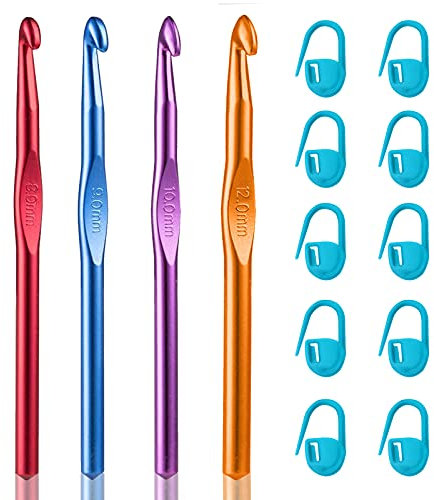 OWill 14pcs Crochet Hooks Set(8mm 9mm 10mm 12mm), Color Aluminum Ergonomic Handle Crochet Hook, Arthritis Hand Crochet