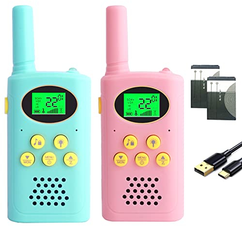TUCHUNME Walkie Talkies Recargables para niños 8 Canales Radio de 2 vías Juguete con batería de Litio Linterna LCD retroiluminada 3 km de Largo Alcance para niños niñas cumpleaños (BLU Rosa,2 Pack)