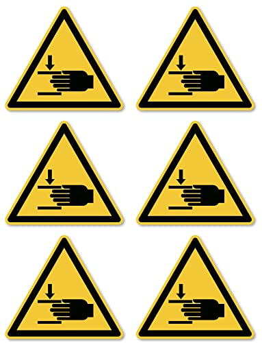 Warnung vor Handverletzungen: W024 - DIN EN ISO 7010 / ASR A1.3 - Aufkleber: 5 cm, 6 Stück