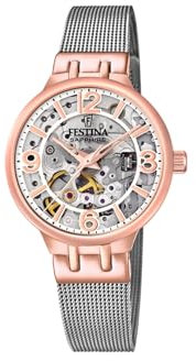 Montre FESTINA pour Femme F20581/1 Automatique Boîtier en Acier Inoxydable Rose Bracelet en Acier Inoxydable Gris