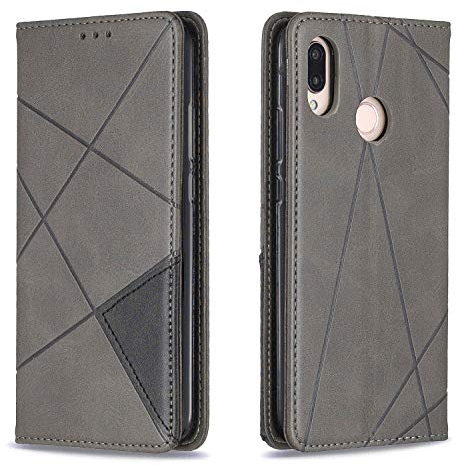 Posanter Cover per Huawei P20 Lite, Flip Custodia Portafoglio Caso Libro Pelle PU e Slim TPU Silicone Antiurto, Ultra Sottile con Chiusura Magnetica e Tasca per Carte Flip Wallet Caso (Grigio)