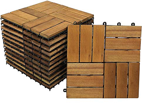 SAM Holzfliese 02, Akazienholz massiv + geölt, 22 Fliesen für 2m², 30x30 cm, Bodenbelag mit Drainage, Balkonfliesen/Terrassenfliesen/Klickfliesen